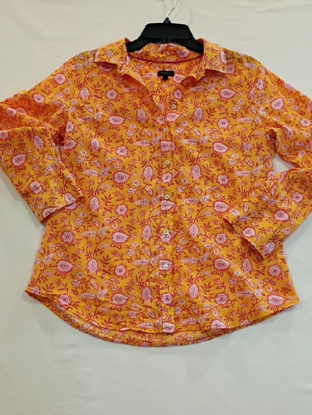Paisley Orange Pink Cotton Button Down Shirt Cottagecore Spring Blouse Size Med